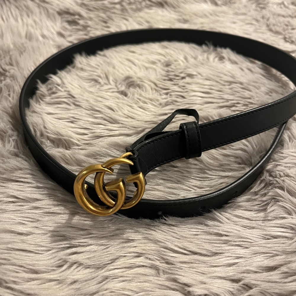 Leather Gucci Belt with Double G Buckle
